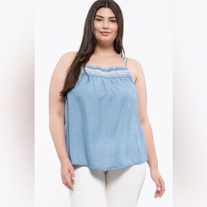 PERCH by BLU PEPPER Blue Chambray Denim Sleeveless Blouse Top Plus Sized 3X NEW